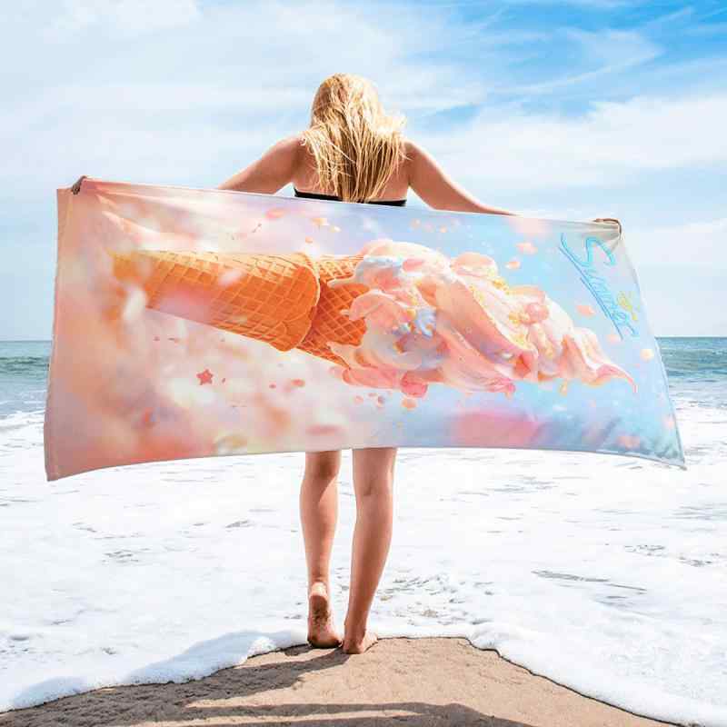 タオル 極細繊維 接触冷感 スポーツタオル ビーチタオル アイスクリームプリント 吸水速乾