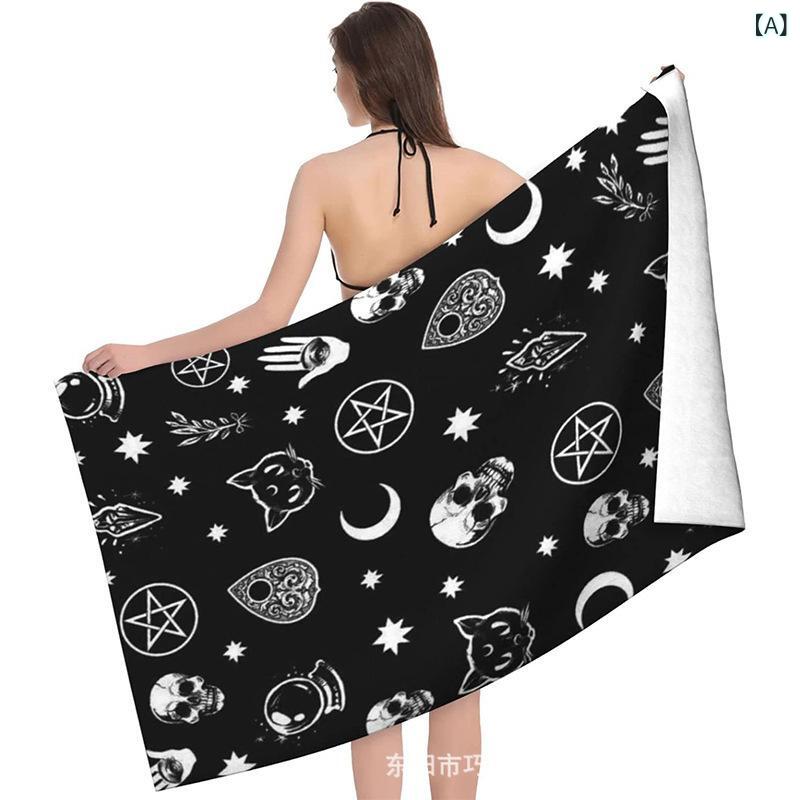 バスタオル 速乾タオル 吸水タオル ハロウィン コウモリ 黒猫 スカル ドクロ 単面 ビーチタオル スポーツタオル(x5)