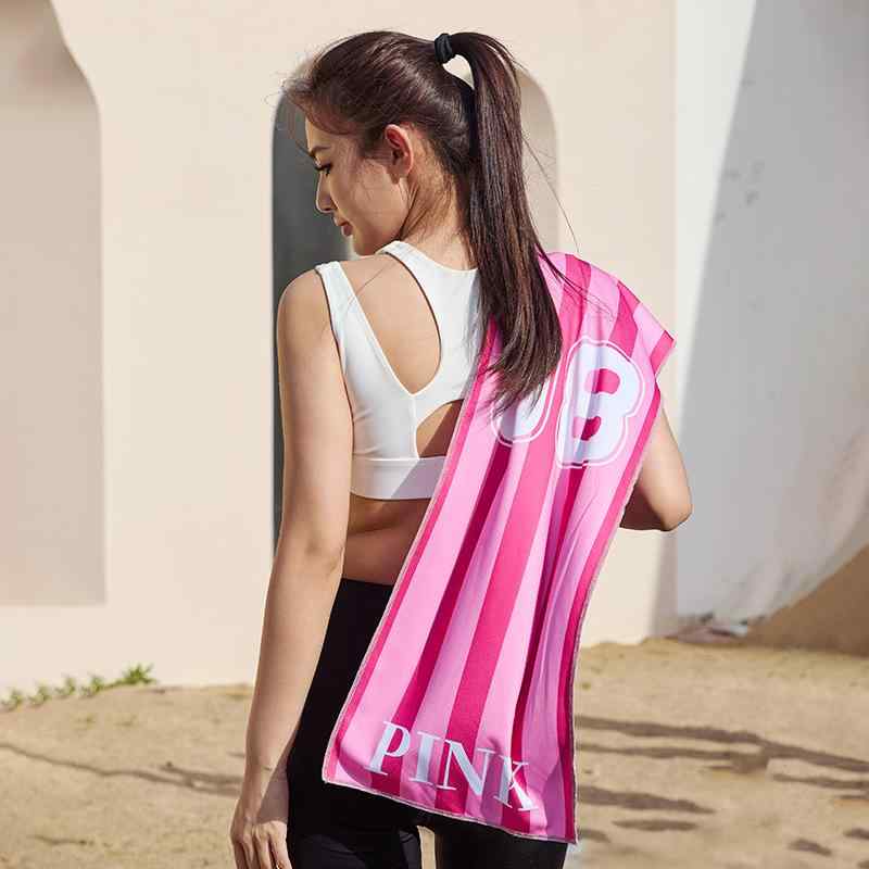 スポーツタオル 冷感タオル 冷却 吸水速乾 接触冷感 ジム 運動 汗拭き 春夏 ポリエステル ピンク系 ブ..
