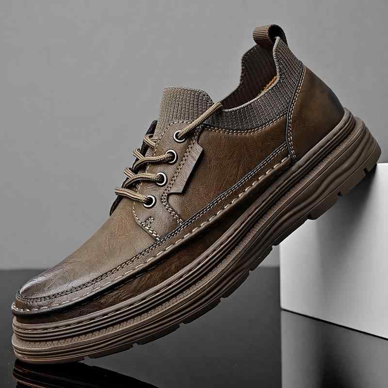 革靴 メンズ 革 カジュアルシューズ ローファー スリッポン 紐なし ラウンドトゥ 衝撃吸収 滑り止め 柔らかい 牛革 ブラック カーキ