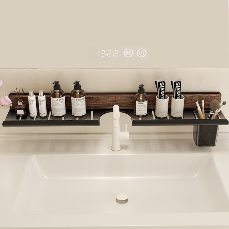 洗面台 浴室収納 洗面所収納棚 胡桃木 榉木 鏡前収納 蛇口ホルダー 壁掛け棚 防カビ 防錆 中式スタイル..