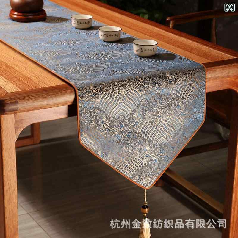 テーブルランナー 新中式 হালকা বিলাসবহুল 고급 茶具 テーブルクロス 装飾 テレビボード マット ベッドランナー ポリエステル 龍鱗紋様 グリーン