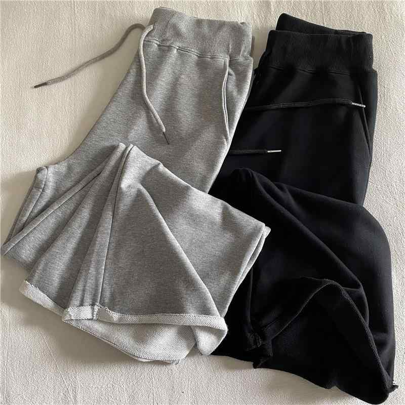 Capri Pants - パンツ レディース グレー スウェットパンツ 春秋 高腰 ストレート ワイドレッグパンツ ルーズ 美脚 カジュアル 綿 伸縮性