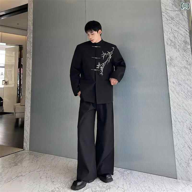 シャツ メンズ 男性用 トップス 春物 麻 刺繍 チャイナ風 国風 カジュアルシャツ 黒 白 M L XL 2XL 3XL 4XL