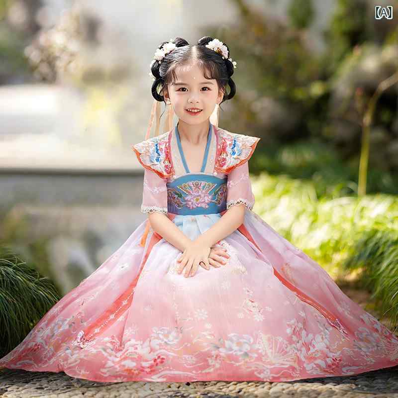 チャイナドレス ガールズ 古風ワンピース 春夏 子供用 唐装 民族衣装 ポリエステル 花柄 ピンク系 110cm 120cm 130cm 140cm 150cm 160cm 2