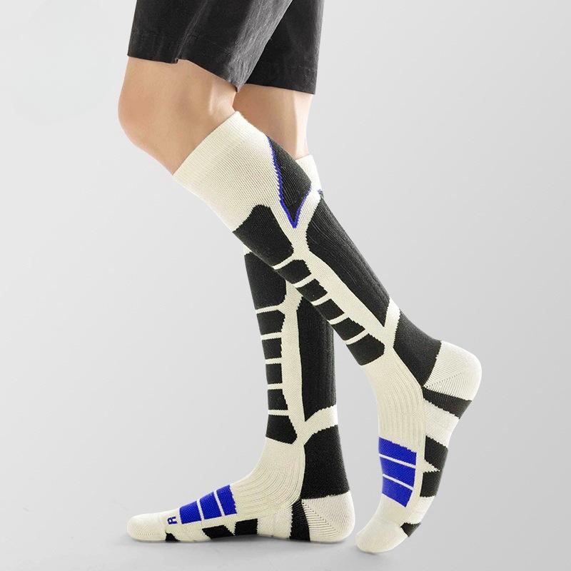 靴下 男性用 女性用 厚手 保温 スキーソックス 高筒 登山 スポーツソックス コットン混紡 無地 ホワイ..