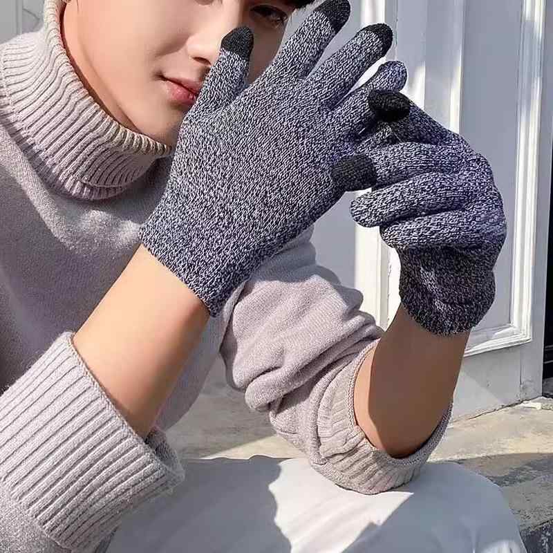 手袋 メンズ 防寒手袋 グローブ ニット 2重 あったか 裏起毛 暖かい スマートフォン対応 滑り止め 秋冬 黒 ブラック
