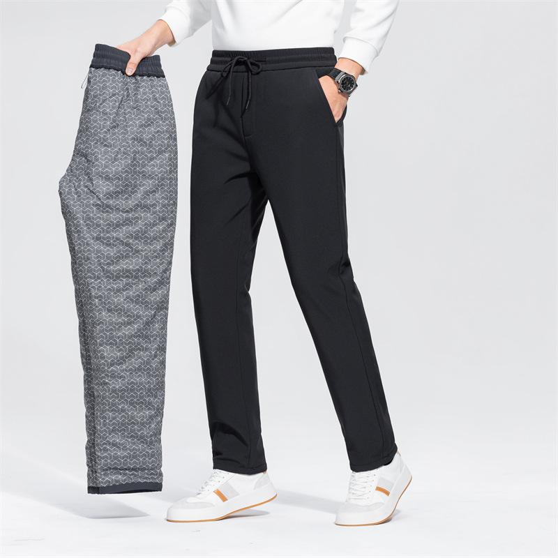 楽天LINEAR shopダウンパンツ 男性用 防寒 ズボン あったか グレー 黒 ストレート 人工皮革 アウトドア カジュアル 秋冬