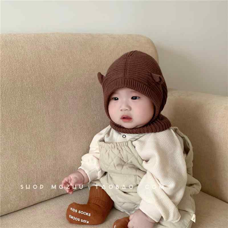 帽子 ベビー ニット帽 クマ耳付き 秋冬 暖かい かわいい 赤ちゃん 幼児 防寒 顎紐付き ベージュ ブラック ブラウン・帽子款式: キャップ・カラー: ブラウン, ブラック, ベージュ・サイズ: 40-46cm（参考年齢4-20ヶ月）・機能: 遮陽・主な