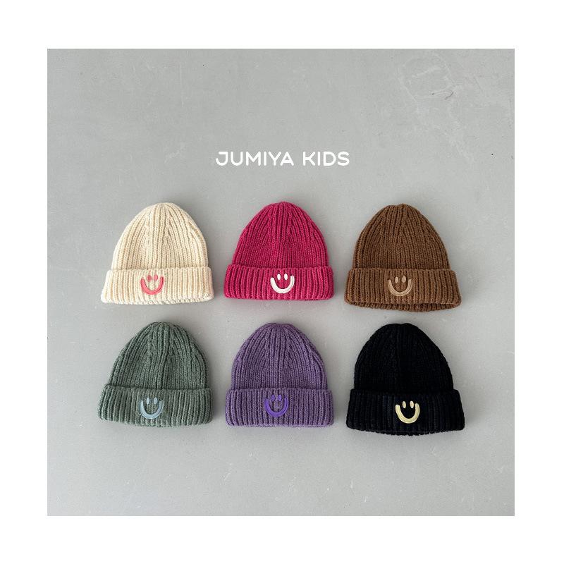 ニット帽 キッズ 子供用 秋冬 防寒 暖かい かわいい笑顔 刺繍 男の子 女の子 薄手 通気性 パープル 紫 ..