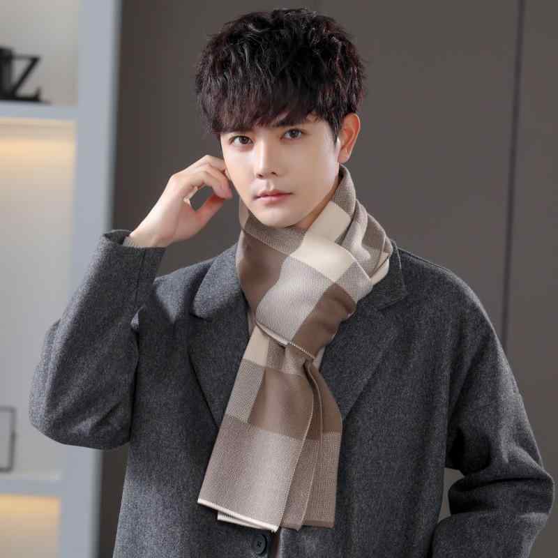 マフラー メンズ 男性用 秋冬 防寒 暖かい 厚手 学生 韓国 チェック柄 ストール 男女兼用 黒 ブラック グレー アクリル(x2)