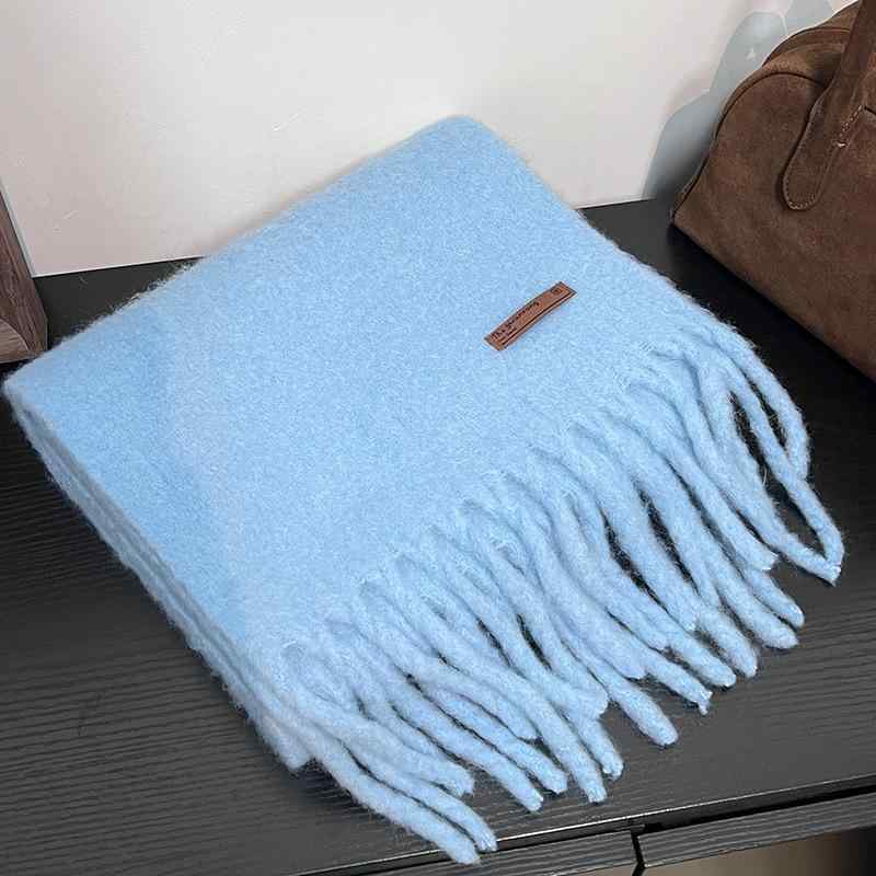 マフラー レディース メンズ 秋冬 シーズン ウール 混紡 無地 シンプル ショール ストール 防寒 天 ブルー 赤 ピンク 系(x2)