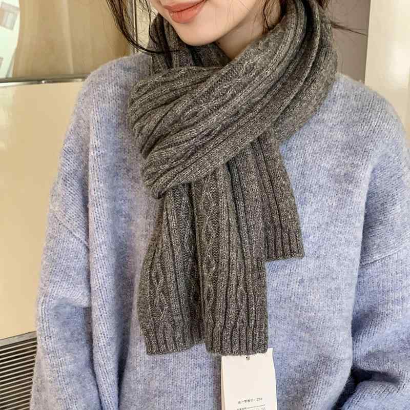 マフラー レディース メンズ 無地 ニット 秋冬 保温 暖かい ショール ストール 学院風 レトロ 天ブルー 深グレー(x2)