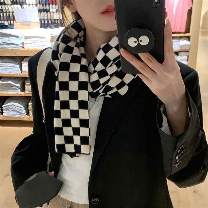 マフラー 秋冬 韓国 チェック柄 レディース メンズ 学生 防寒 ショール かわいい ガーリー ブラック系