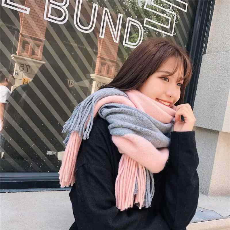 マフラー レディース メンズ 韓国 ネックウォーマー 厚手 防寒 学生 バイカラー ショール 秋冬 ポリエステル 黒グレー(x2)