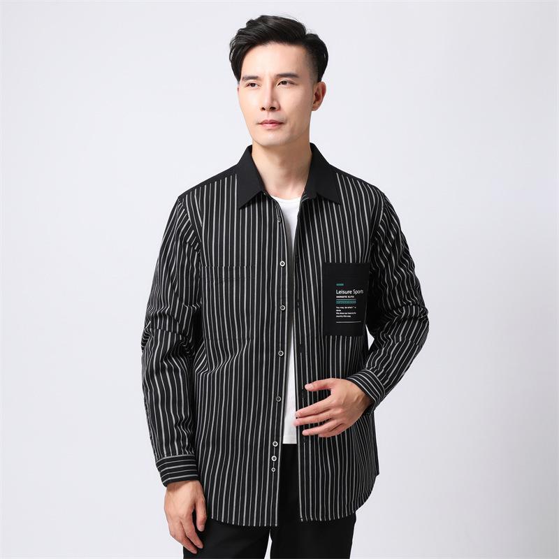 シャツ メンズ 男性用 長袖 コットン ストライプ柄 切り替え 尖襟 スタンダードフィット カジュアル 普段使い