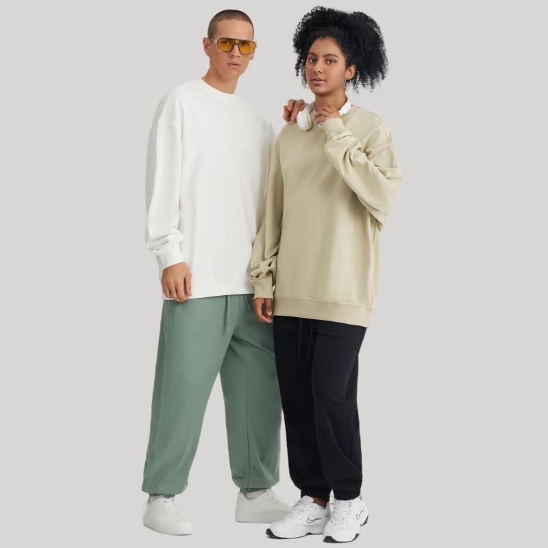 スウェット メンズ 春秋 コットン トレーナー ラウンドネック プルオーバー トップス リブ裾 ドロップショルダー ゆったり 無地 ホワイト ネイビー グレー ブラック ピンク系 ブルー系 S M L XL 2XL(x2)