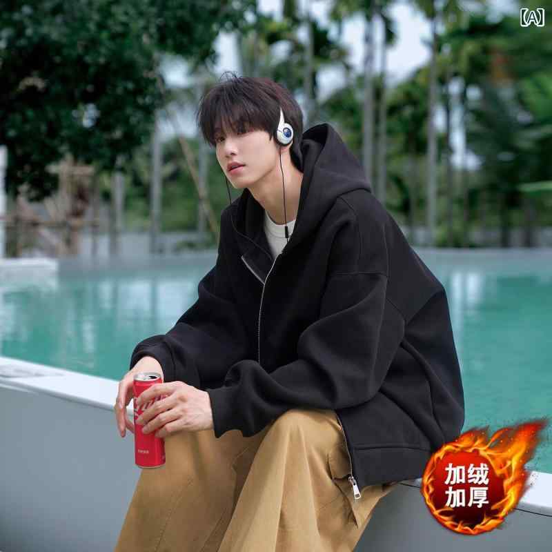 パーカー メンズ 無地 ジップアップ スウェット 春秋 薄手 裏起毛 フード付き 長袖 黒 ブラック グレー ルームウェア 部屋着 ゆったり 大きめサイズ