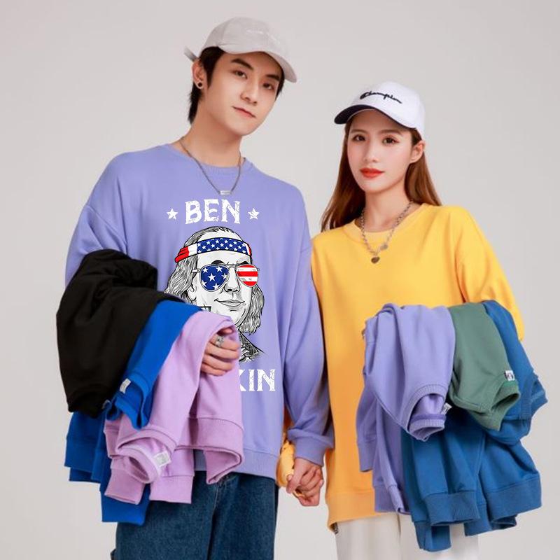 スウェット メンズ CVCコットン 長袖Tシャツ ルーズフィット トレーナー カットソー 男性用 トップス 春秋 リブ裾 ホワイト ブラック ネイビー 花柄 グレー