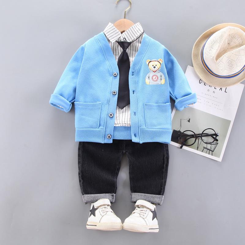 子供用セットアップ ベビー服 春秋 ニットカーディガン 3点セット 男の子 80cm 90cm 100cm 110cm 綿