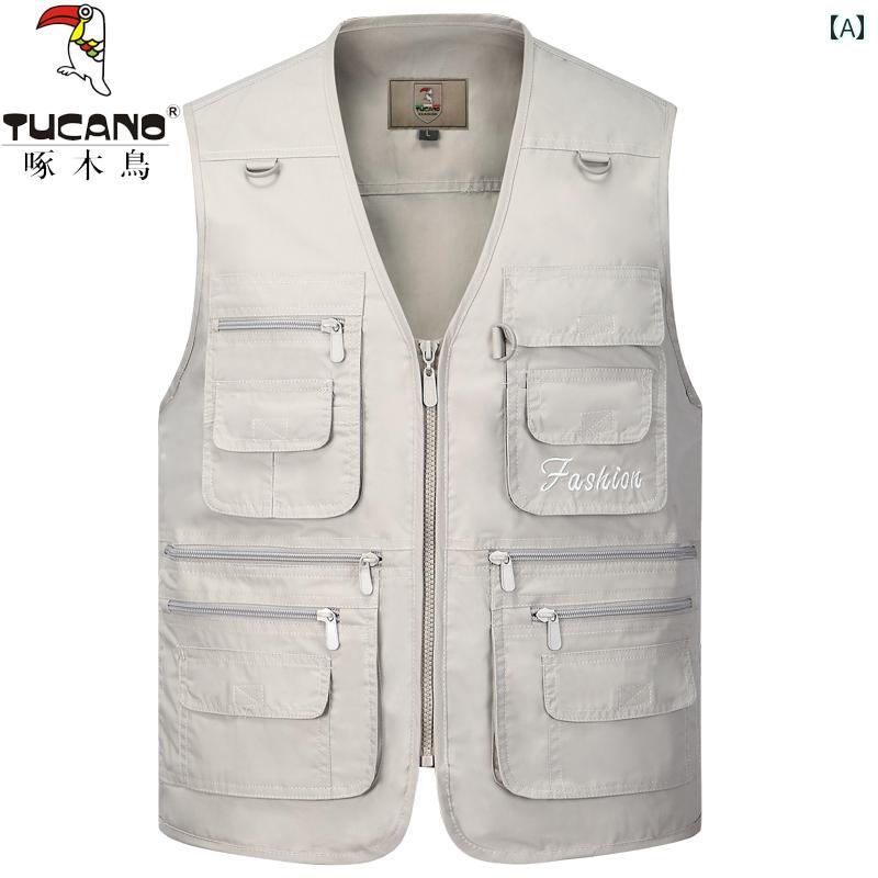 夏 ベスト メンズ アウトドア マルチ ポケット 薄手 ウエスト コート 釣り レジャー 速乾 パパ.カラフルカラーオシャレ