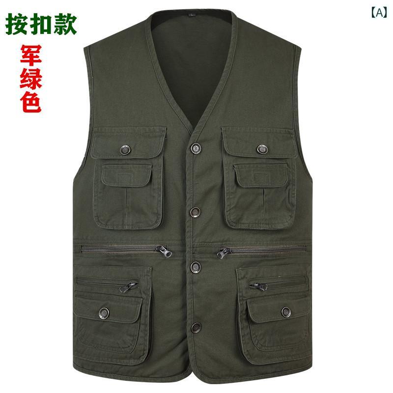 Fishing Vests - 春秋 綿 マルチ ポケット ベスト メンズ チョッキ60代 レジャー 釣り 写真 撮影 プラスサイズ.カラフルカラーオシャレ