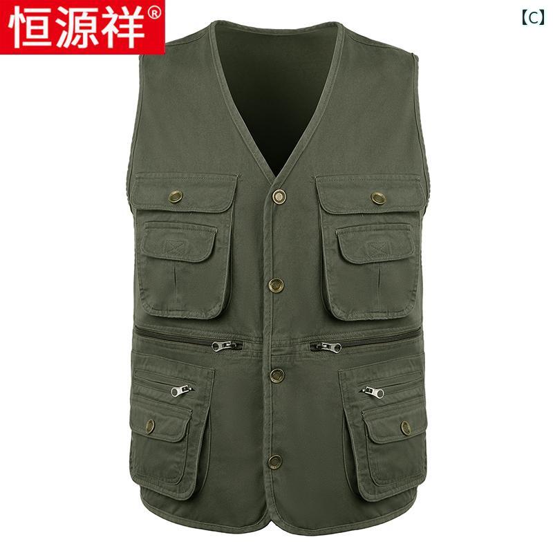 LINEAR shopの恒 元 祥 パパ ベスト 春秋 スタイル 綿 メンズ マルチ ポケット 作業服 カジュアル アウトドア フィッシングベスト.オシャレ｜アングル3