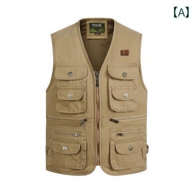アウトドア レジャー 写真 撮影 ベスト 綿 キャンバス 記者 釣り マルチ ポケット 大型 ルーズ.カラフ..