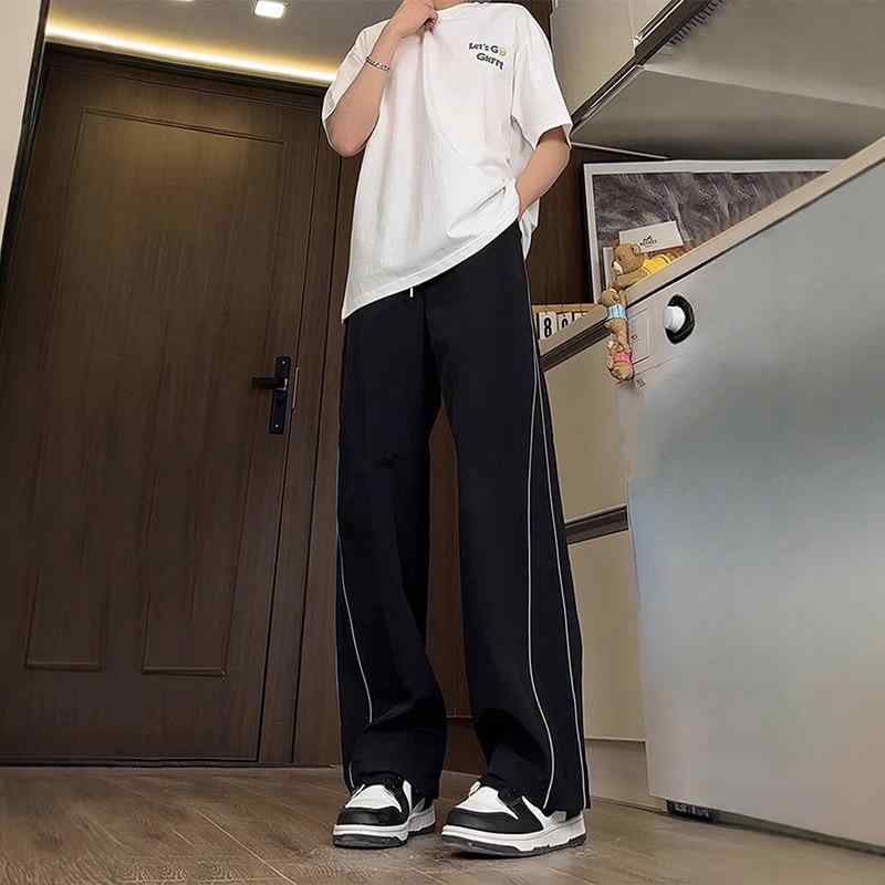 Toilet Articles - カジュアルパンツ メンズ 男性用 イージーパンツ リラックスパンツ ルーズフィット ストレートパンツ 薄手 普段使い 部屋着 ポリエステル スポーティ 春夏 ブラック系 ホワイト系