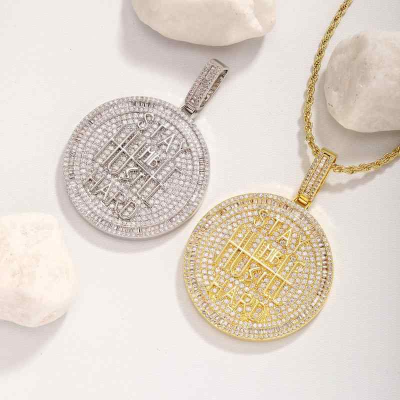 ネックレス メンズ キューバチェーン アルファベット ラウンド プレート ジルコニア 銅製 ペンダント ヒップホップ アクセサリー ゴールド シルバー ローズゴールド