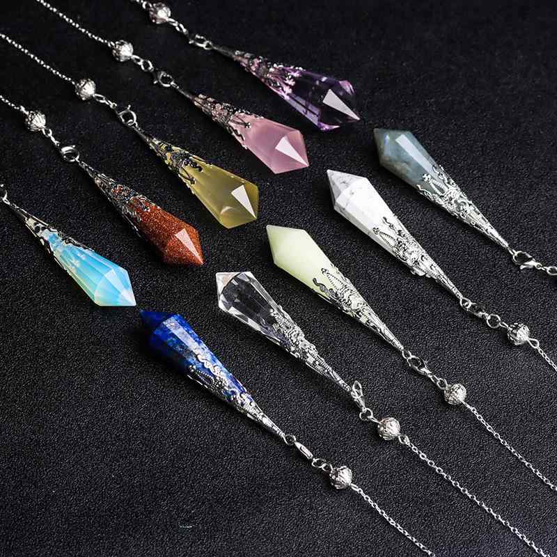 Other - ネックレス 水晶 霊 pendulum ペンダント 男女兼用 黄水晶 紫水晶 ピンク水晶 青金石 白松石 茶水晶 蛍石 ラブラドライト 虎眼石 金砂石 オブシディアン ブルーサンドストーン