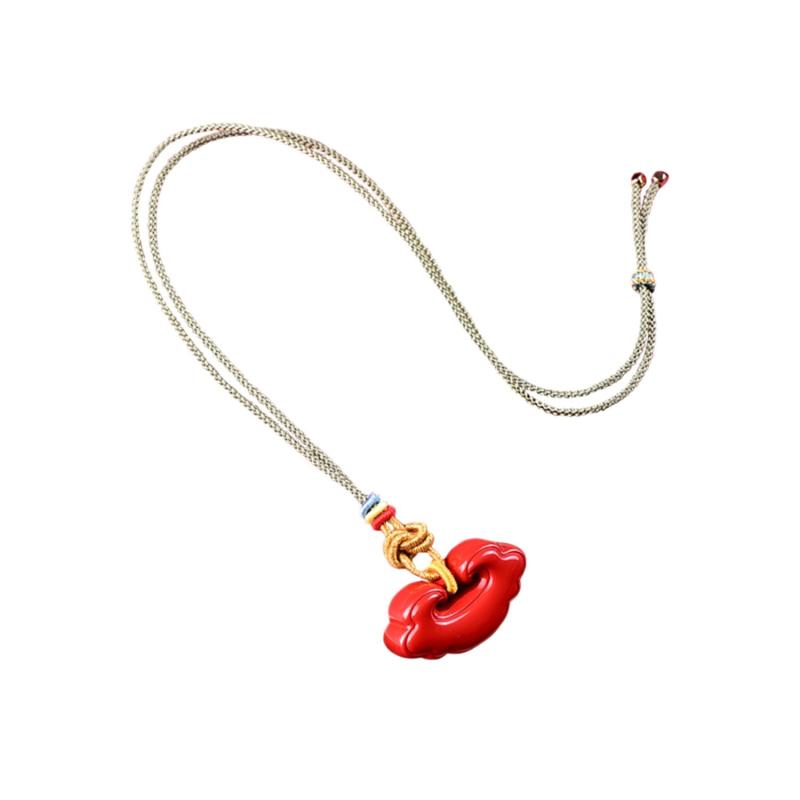 ネックレス メンズ レディース 朱砂 祥雲 如意 錠 ペンダント 高含量 お守り U形 アクセサリー ラッキーアイテム