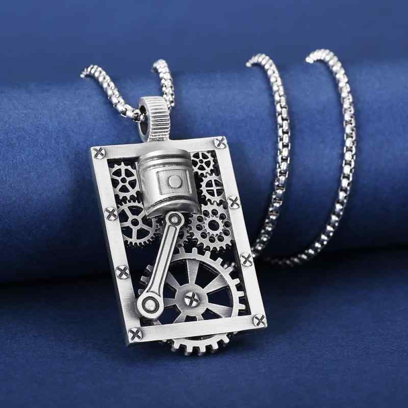 ネックレス メンズ 歯車 幾何学 活塞 サイバーパンク 風 個性 的 電気メッキ加工 金属 ペンダント アフリカ 南米 東南アジア 北米 アジア 中東