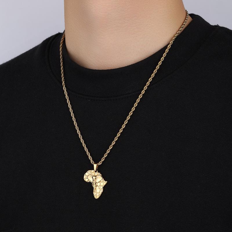 ネックレス メンズ レディース ステンレス 電気メッキ加工 18金 アフリカ大陸 地図 ギリシャ神話 ゴー..