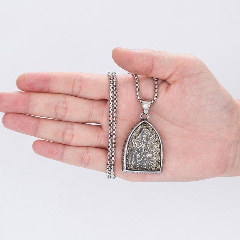 ネックレス メンズ チタン鋼製 お守り 仏像 十二支 守護神 レトロ ペンダント アレルギー対応