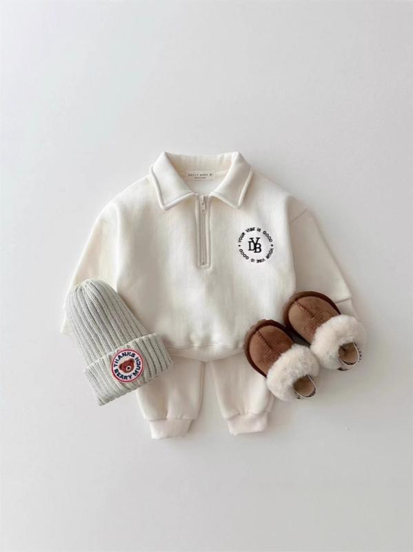 子供用セットアップ 秋冬 男女兼用 綿 混紡 裏起毛 襟付き トレーナー スウェットパンツ 上下 2点セッ..