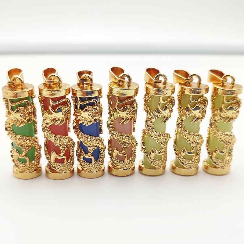 ネックレス メンズ レディース ドラゴン 龍 竜 ペンダント 夜光石 合金 幾何学模様 アクセサリー 黄緑..