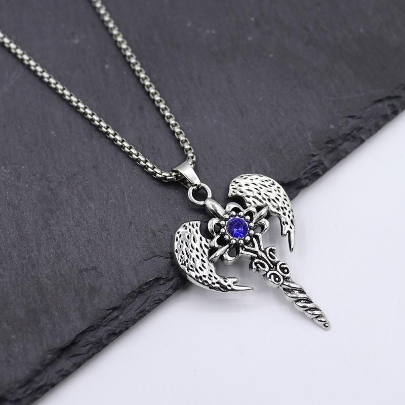 ネックレス メンズ レディース ゴシック 天使の翼 クロス 十字架 チタン鋼 パンク風 ジルコニア ペンダント 幾何学 アクセサリー ブルー レッド ブラック