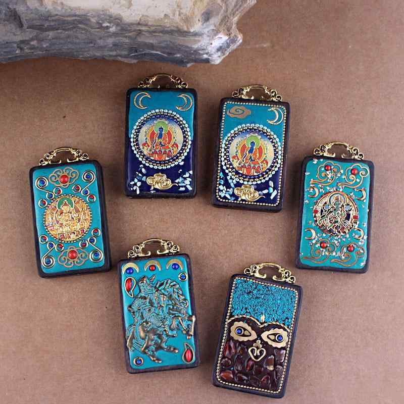 ネックレス メンズ 黄色い財神 黒檀 仏札 ペンダント 民族風 レトロ アクセサリー 合金製 電気メッキ加..