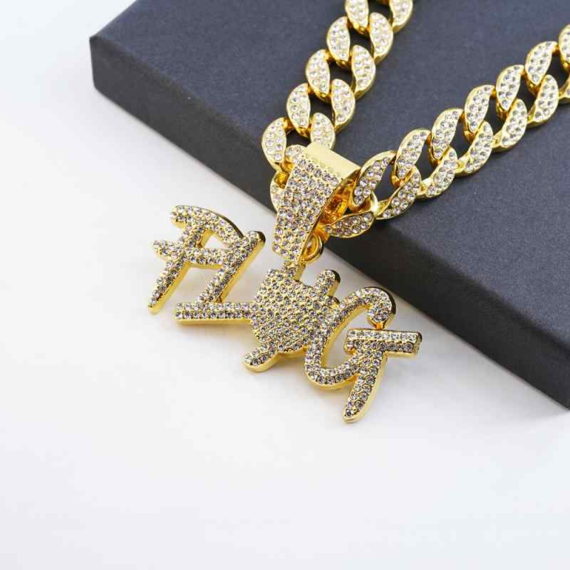ネックレス メンズ ヒップホップ 満点ジルコニア アルファベット 楕円形 PLUG ストリート ペンダント ..