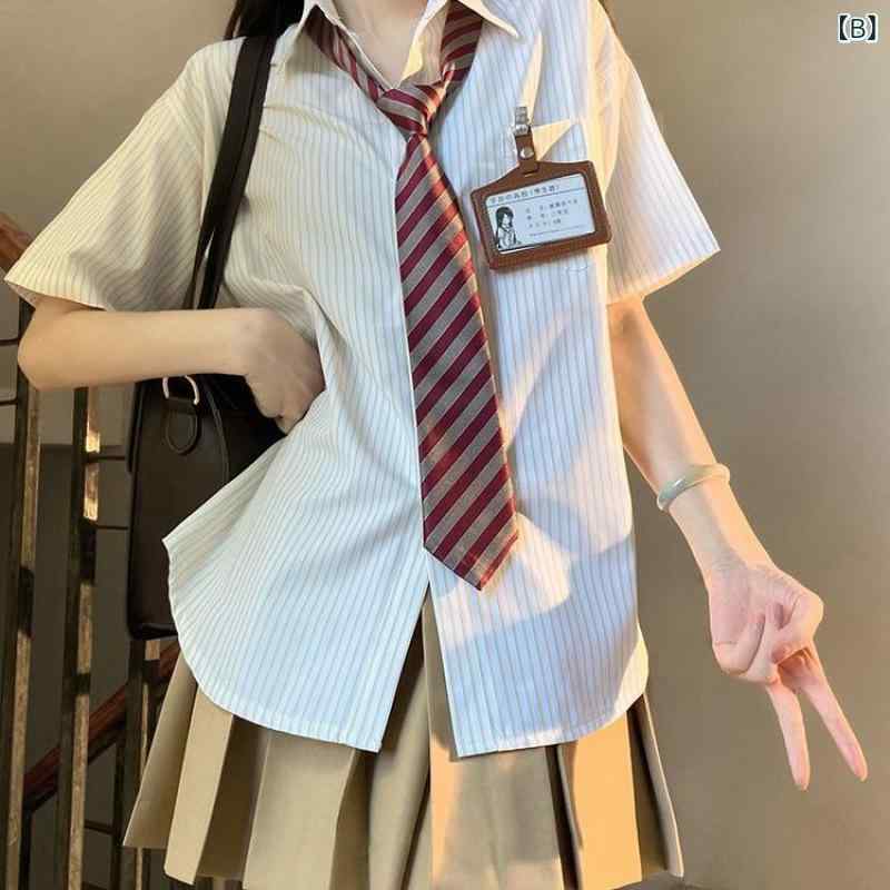 制服 レディース JK制服 ストライプ柄 シャツ プリーツスカート セットアップ 2点セット 半袖 長袖 ブラウス ミニスカート 女子高生 学生 スクール制服 コスチューム セーラー服 ブルーストライプ イエローストライプ