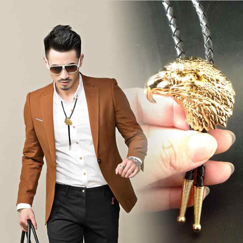 ネクタイ メンズ ボロタイ カウボーイ レザー 紐 ロープ アニマル 犬 ワシ 動物 モチーフ 新潮 カジュアル 電気メッキ加工(x2)