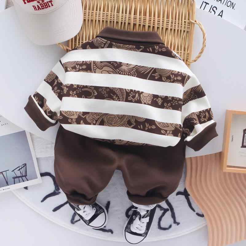 キッズ 男の子 長袖 ポロシャツ &amp; 長ズボン 上下セット 綿 ボーイズ ストライプ トップス パンツ 2点セット 春秋 80 90 100 110 120cm
