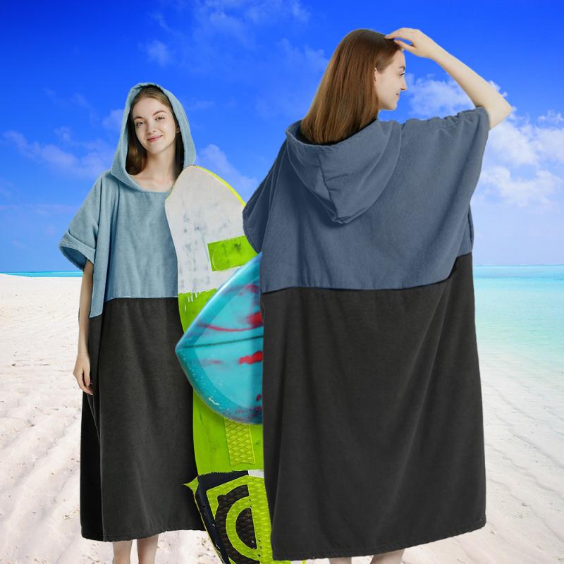 フード付きタオル レディース メンズ 極細繊維 速乾 吸水 バスローブ ポンチョ 大人 携帯用 スポーツ スイミング ビーチタオル 78×110cm 軽量 ブルー系