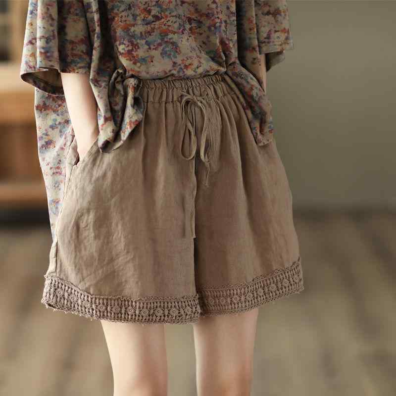 麻 リネン ショートパンツ レディース 大きいサイズ ゆったり ワイドレッグ 短パン ハーフパンツ 5分丈 カジュアル 黒 カーキ グレー ベージュ