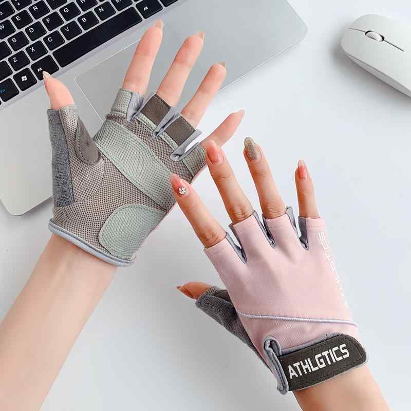 手袋 レディース 半指 スポーツグローブ 薄型 滑り止め 摩耗性 通気性 ヨガ バイク エクササイズ アウトドア ポリエステル ブラック グレー ピンク グリーン(x2)