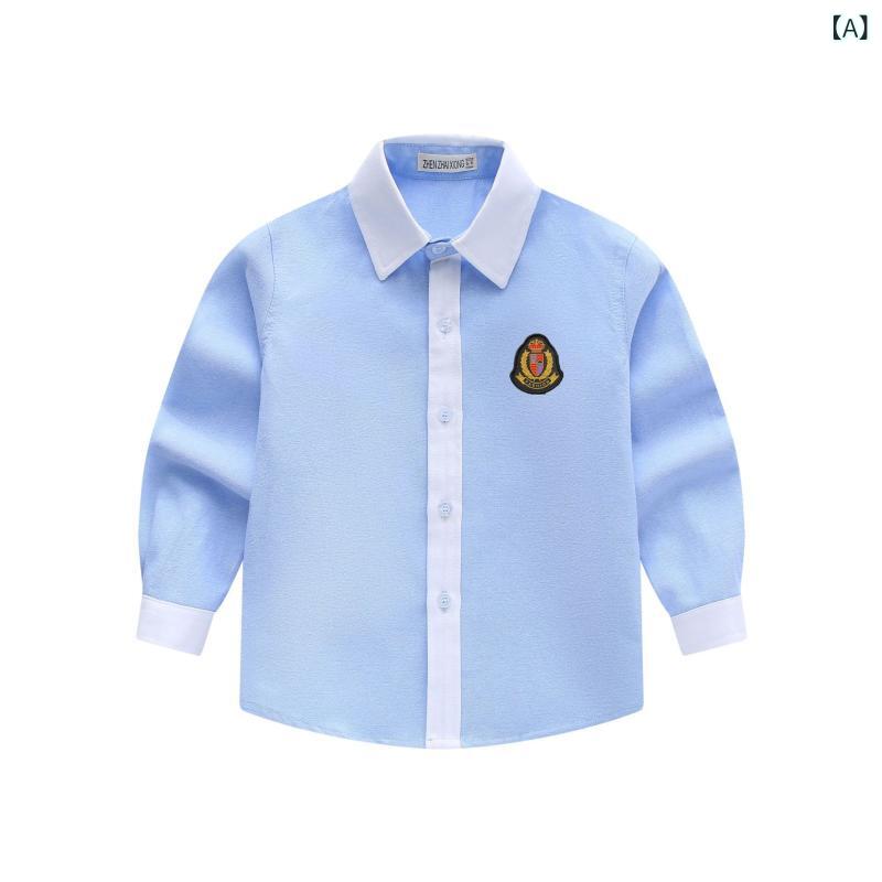 シャツ キッズ 男女兼用 フォーマル 長袖 コットン 刺繍 ワッペン付き 制服風 トップス 130 140 150 160 170 180cm・カテゴリ: シャツ・対象: ボーイズ・スタイル: カジュアル・ネックライン: 襟付き・袖丈: 長袖・柄: 無地・素材: 綿80%・要素: おしゃれ・色: 制服+バッジ, 制服+バッジ+赤ネクタイ, 制服+バッジ+黒ネクタイ, 制服+バッジ+赤リボン, 制服+バッジ+黒リボン, 制服・サイズ: 130cm, 140cm, 150cm, 160cm, 170cm, 180cm・等級: B類