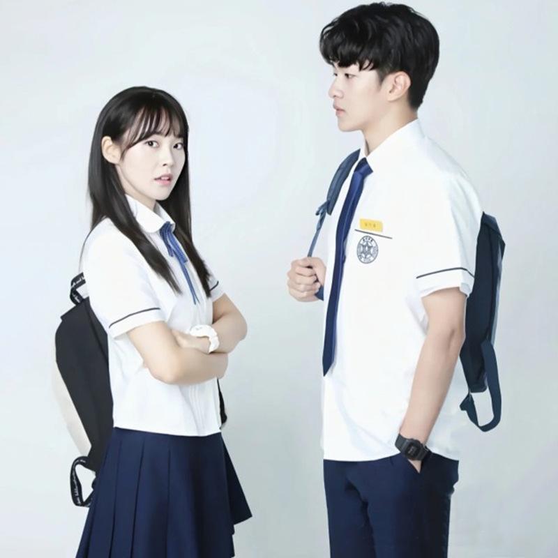 制服 レディース メンズ スクールウェア 上下セット 半袖 短パン スカート パンツ 18-24歳 学院風 コスチューム 紺色 藏青 XS S M L XL 2...