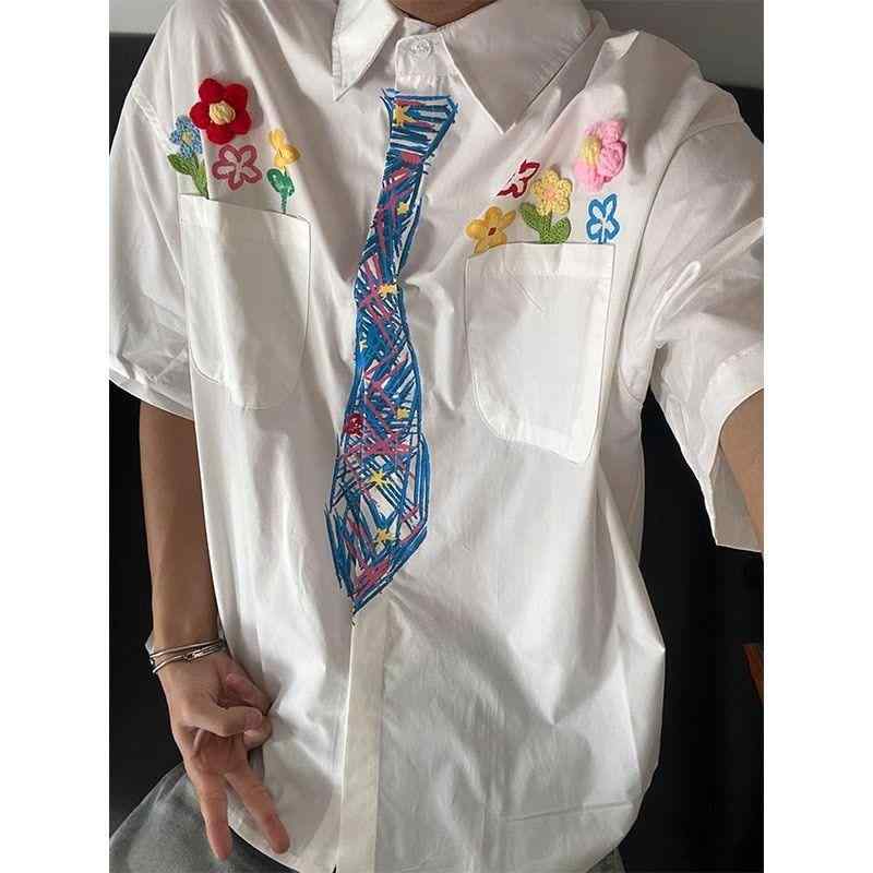 シャツ メンズ 半袖 美式 レトロ 刺繍 襟付き ポリエステル トップス ライトアウター カジュアル モード ストリート 春夏・カテゴリ: シャツ・スタイル: ・デザイン: 無地・袖丈: 半袖・ネックライン: 襟付き・フィット: ルーズ・素材: ポリエステル96%以上・対象: 青少年.成人・性別: 男性・カラー: ホワイト.ブラック・サイズ: M.L.XL.2XL.3XL・柄: 無地・タイプ: カーディガン・・特徴: ポケット