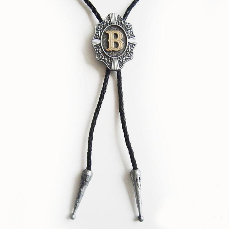 ボロタイ メンズ ペンダント 唐草模様 アルファベット B ウエスタン カウボーイ ポロ ネクタイ セーターチェーン レザー 紐 幾何学模様(x2)